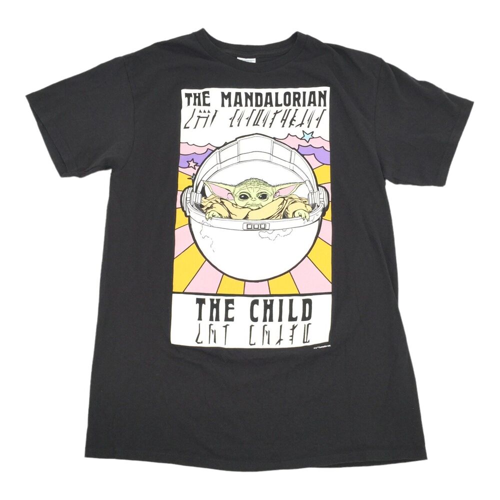 Star Wars Mandalorian Baby Yoda Short Sleeve T-Shirt Medium Womens Solid Black M